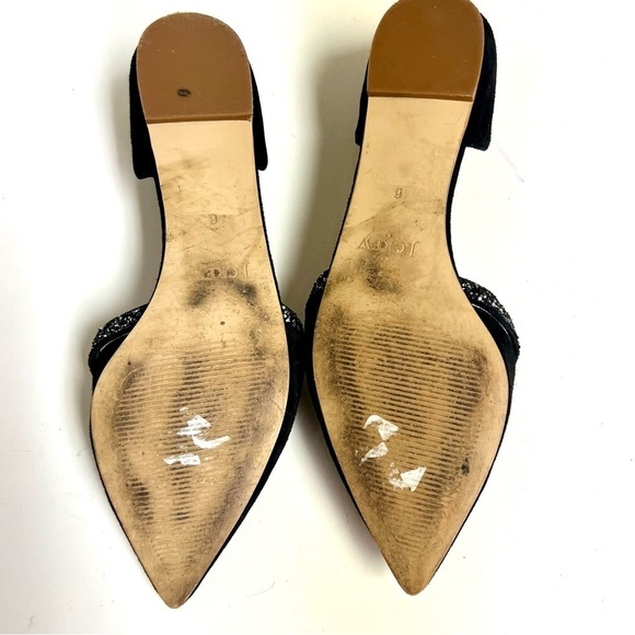 J. CREW BLACK SUEDE POINTED TOE D'ORSEY FLATS GLITTER BOW ACCENT women’s 6M - Picture 7 of 9
